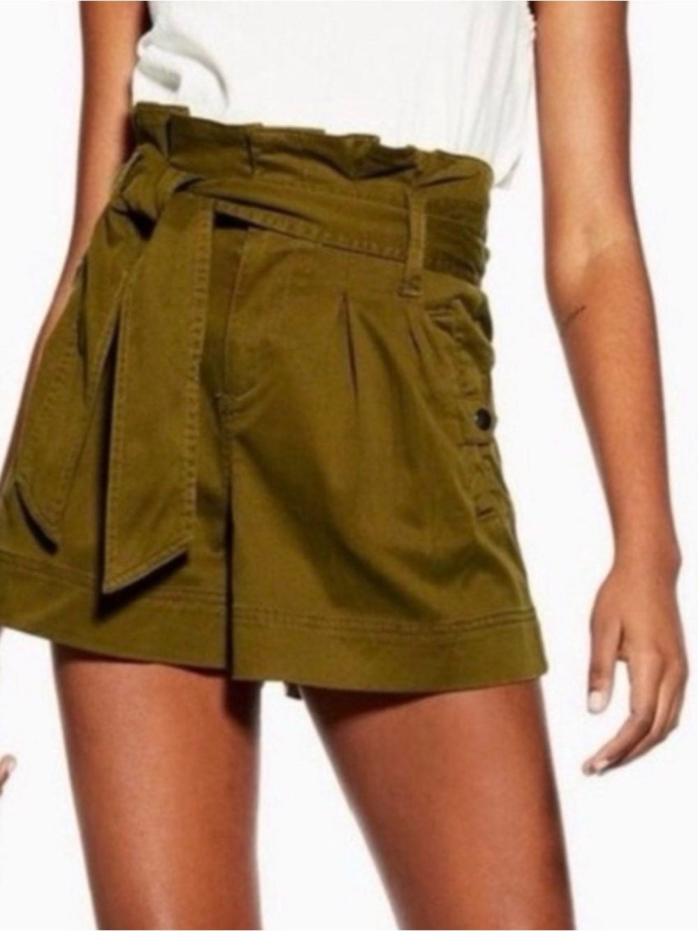 Topshop Olive High-Waist Tie Belt Shorts